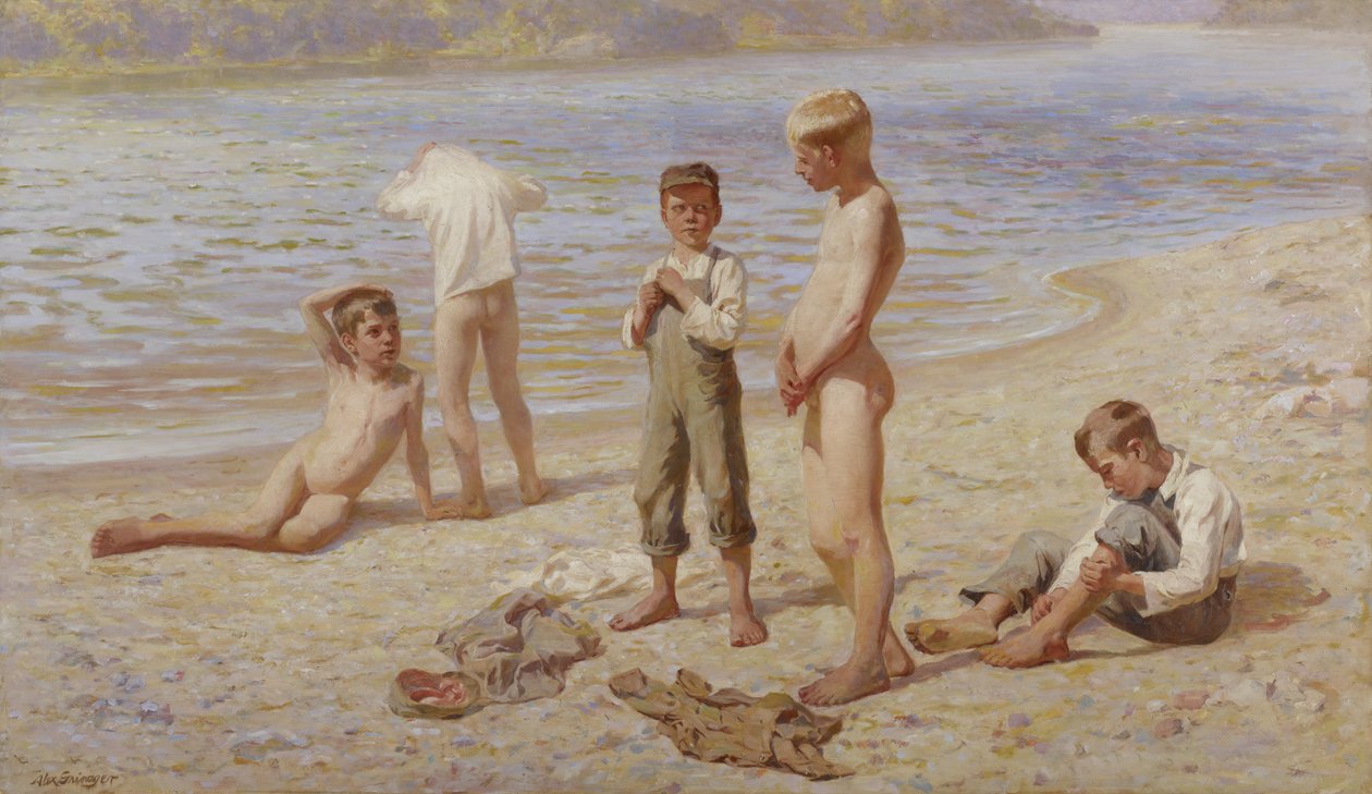 Jongens baden door Alexander Grinager