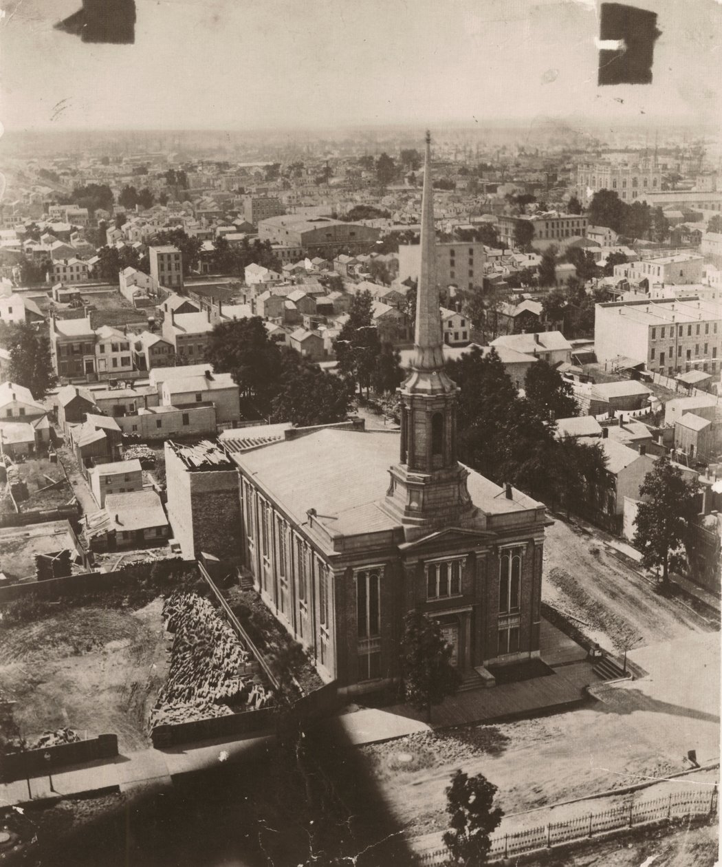 Uitzicht zuidzuidwest vanaf de koepel van het gerechtsgebouw in Chicago, 1858 door Alexander Hesler