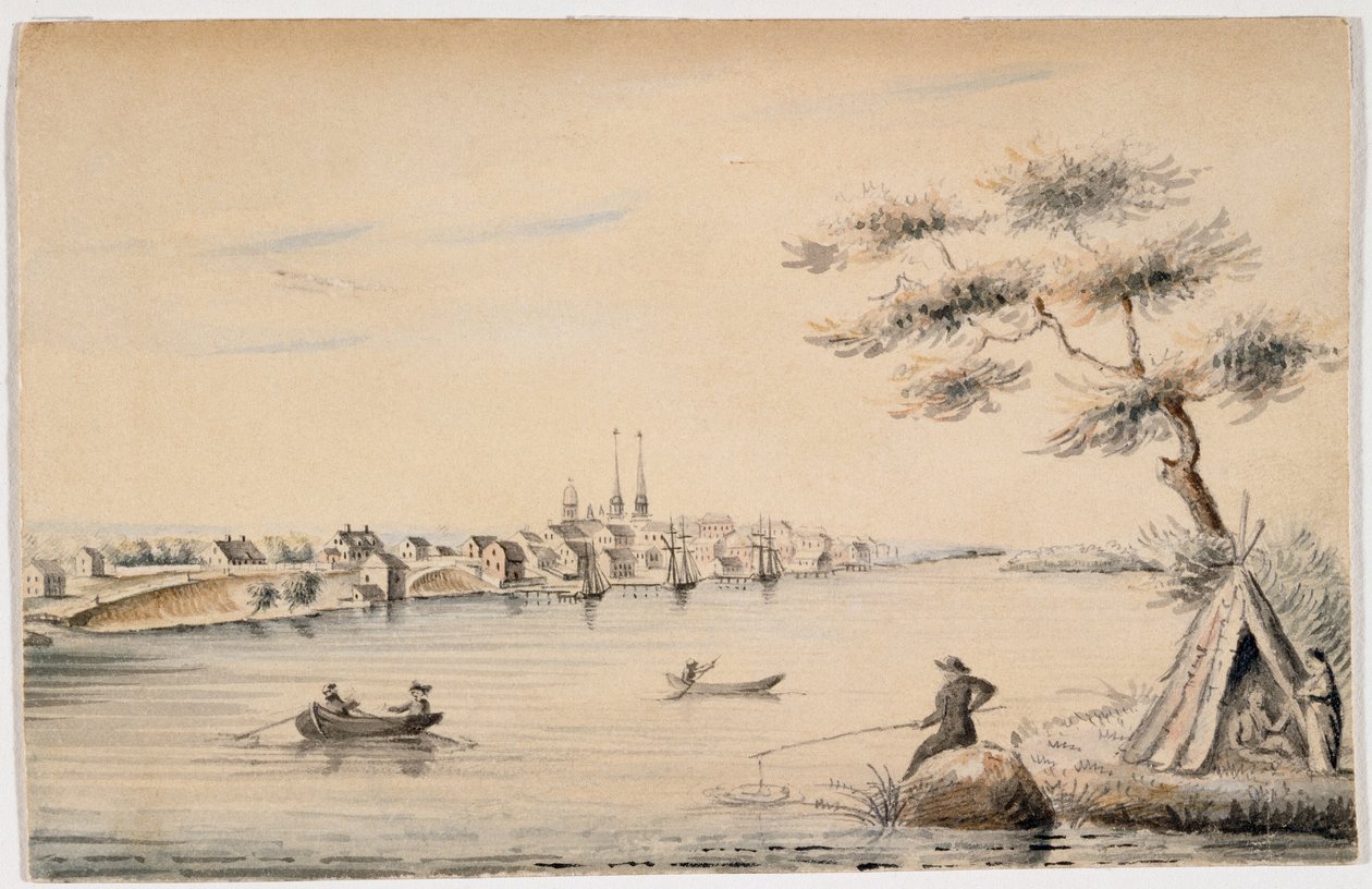 Detroit gezien vanaf de Canadese kust in 1821 door Alexander Macomb