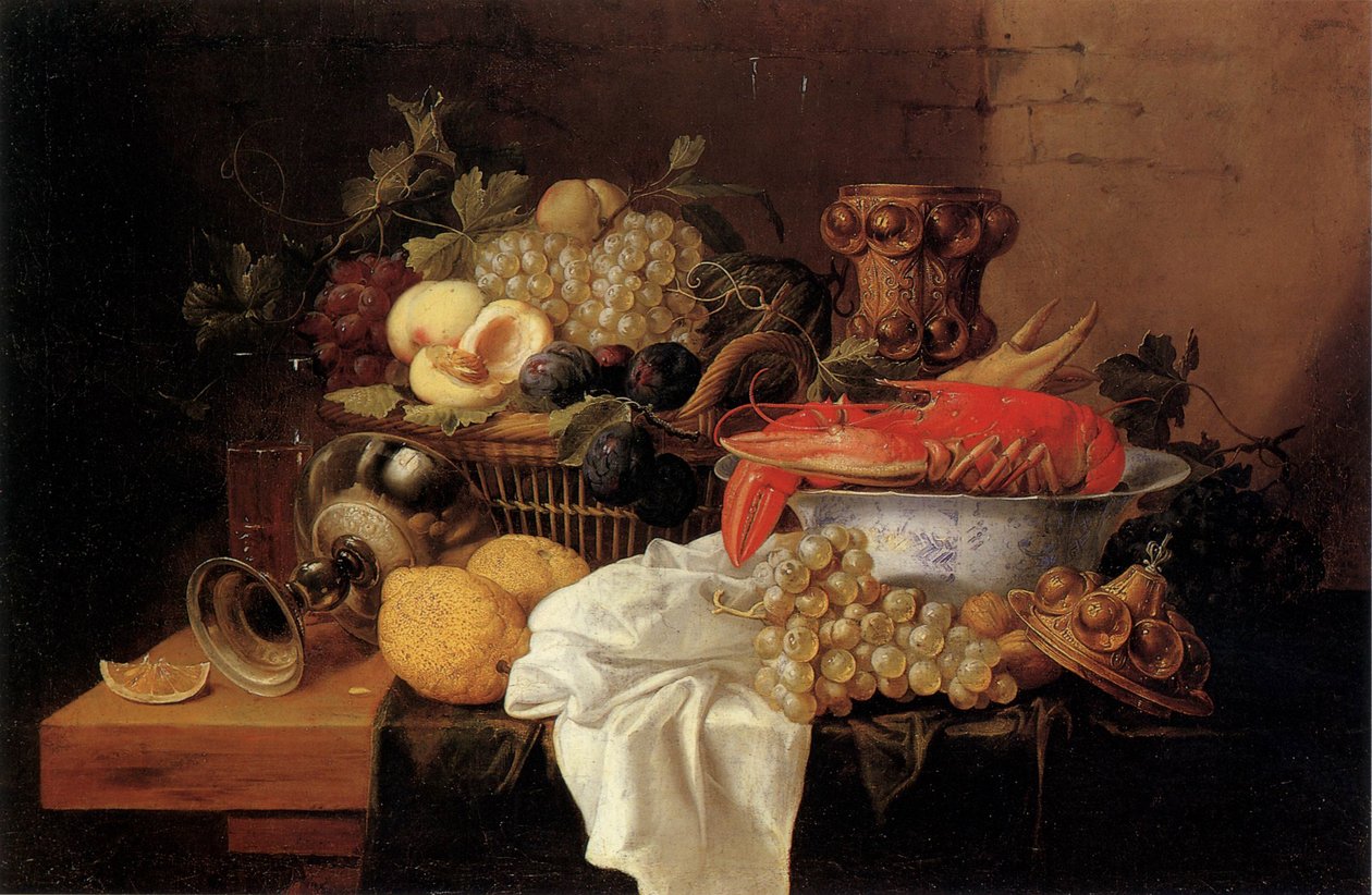 Fruitstilleven met kreeft door Alexander Coosemans