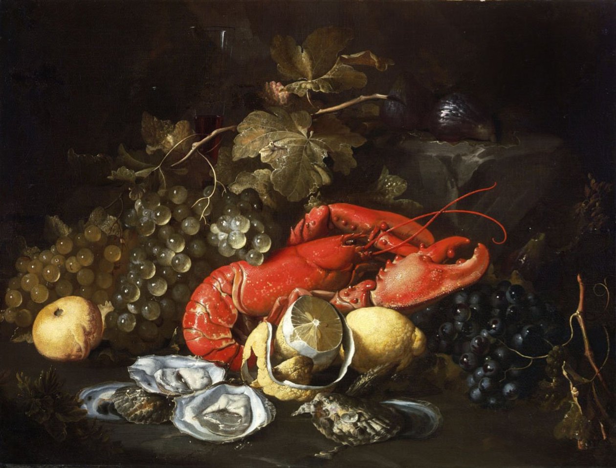 Stilleven met kreeft en oesters door Alexander Coosemans
