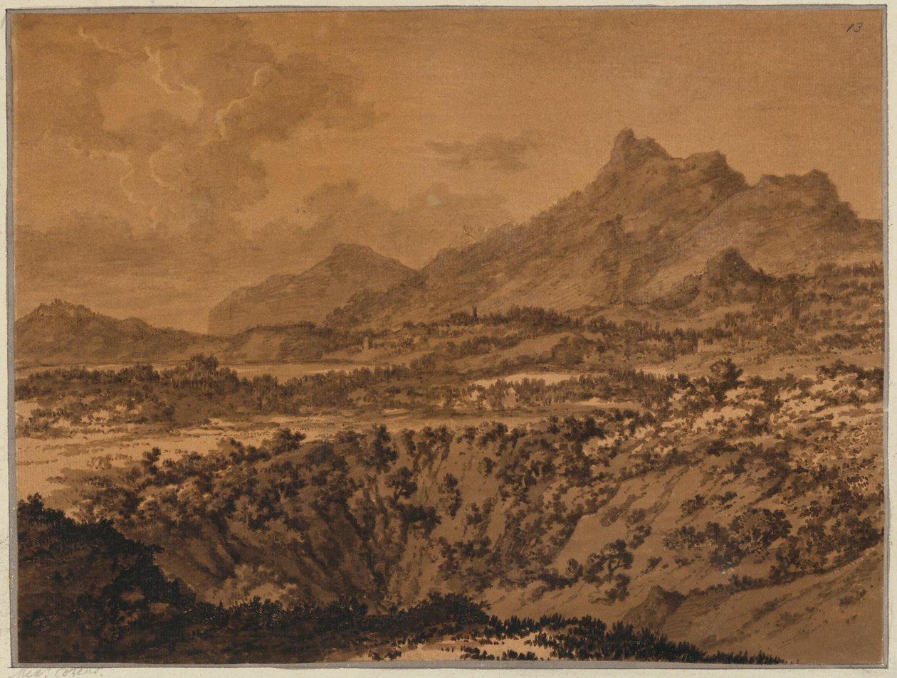 Berglandschap met een Holte door Alexander Cozens