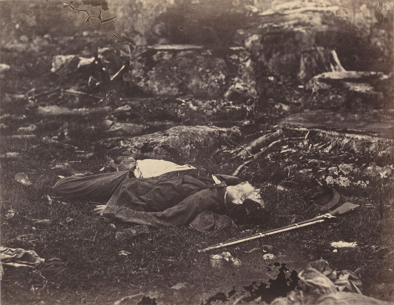 De laatste slaap van een scherpschutter, Gettysburg, Pennsylvania door Alexander Gardner