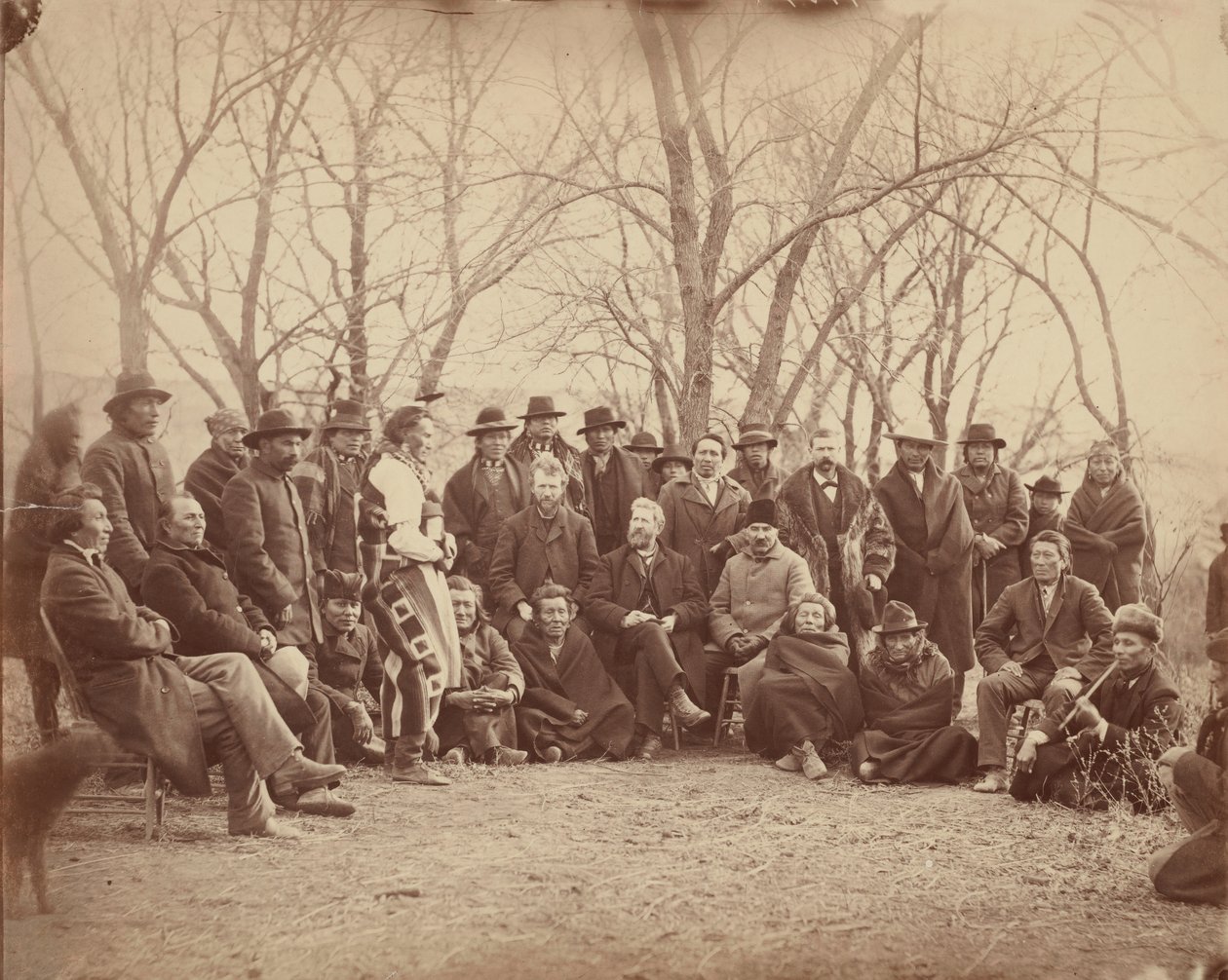 Indianen met regeringsagenten, begin 1860 door Alexander Gardner