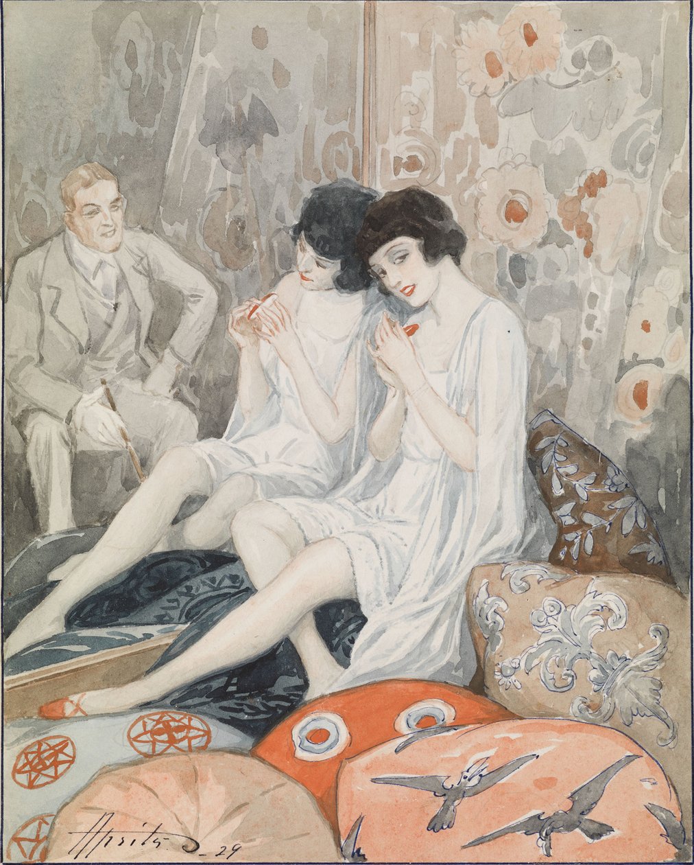 Dame in haar boudoir, 1929 door Alexander Petrovich Apsit