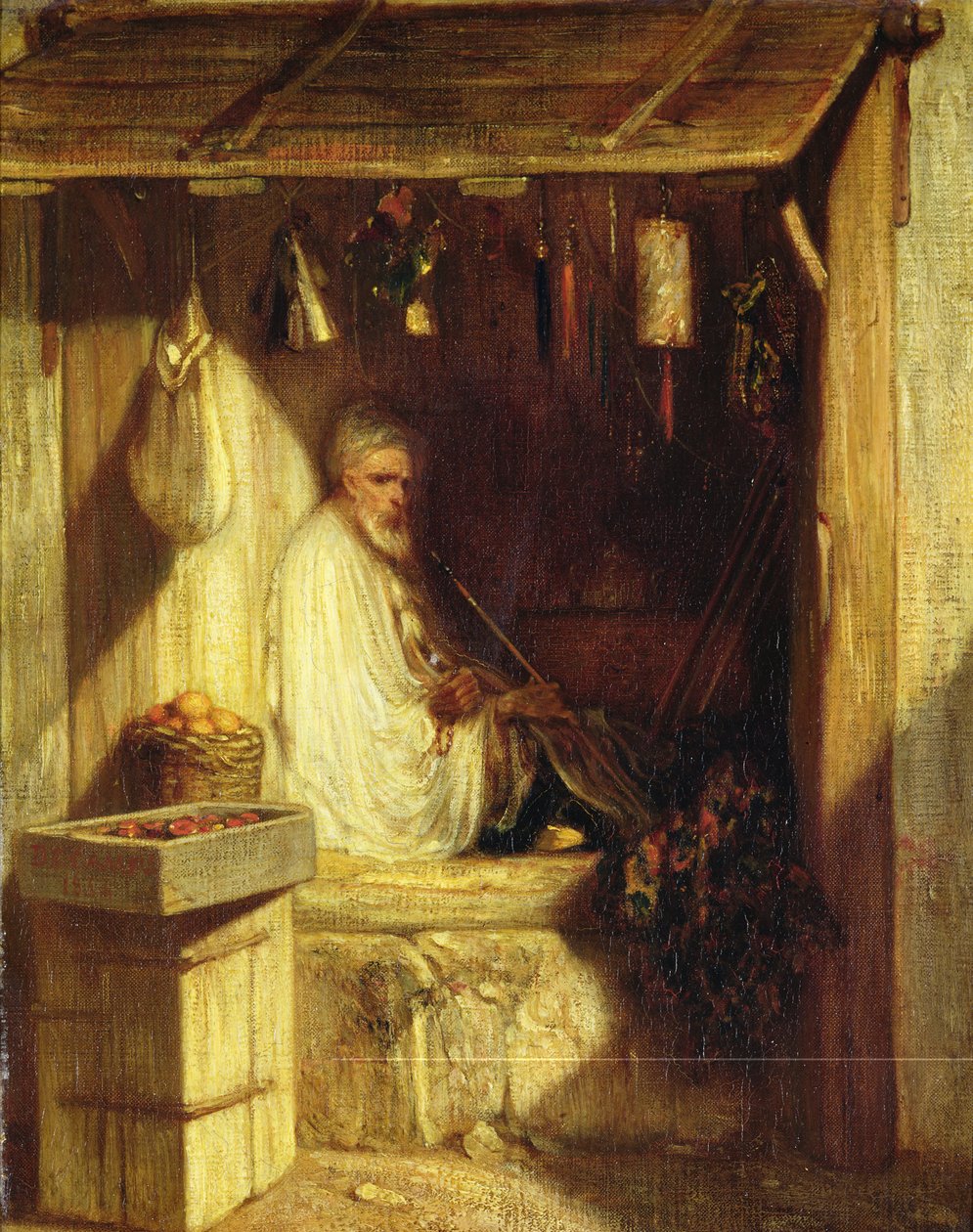 Turkse koopman die rookt in zijn winkel, 1844 door Alexandre Gabriel Decamps