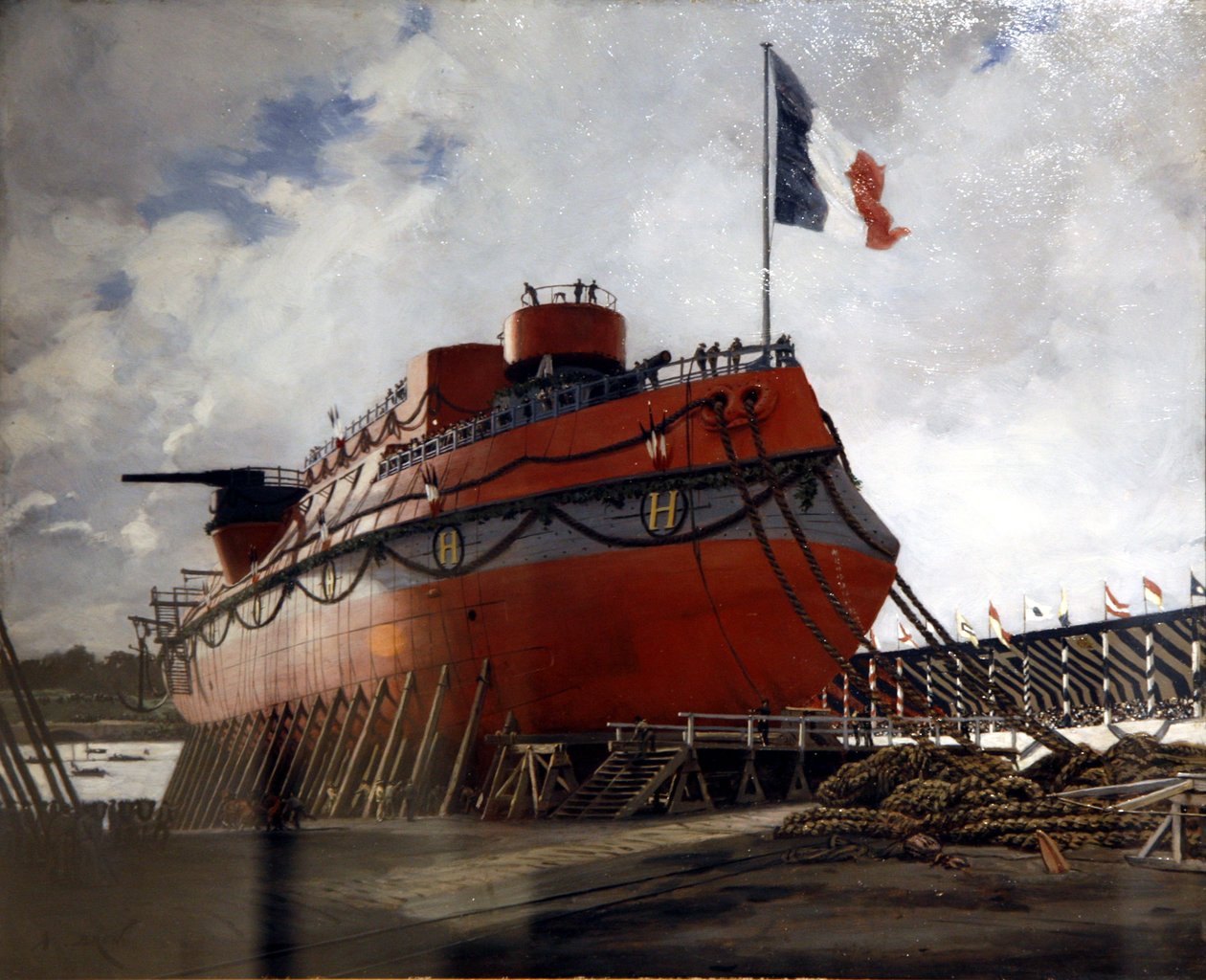De lancering van het slagschip Hochen door Alexandre Jean Baptiste Brun