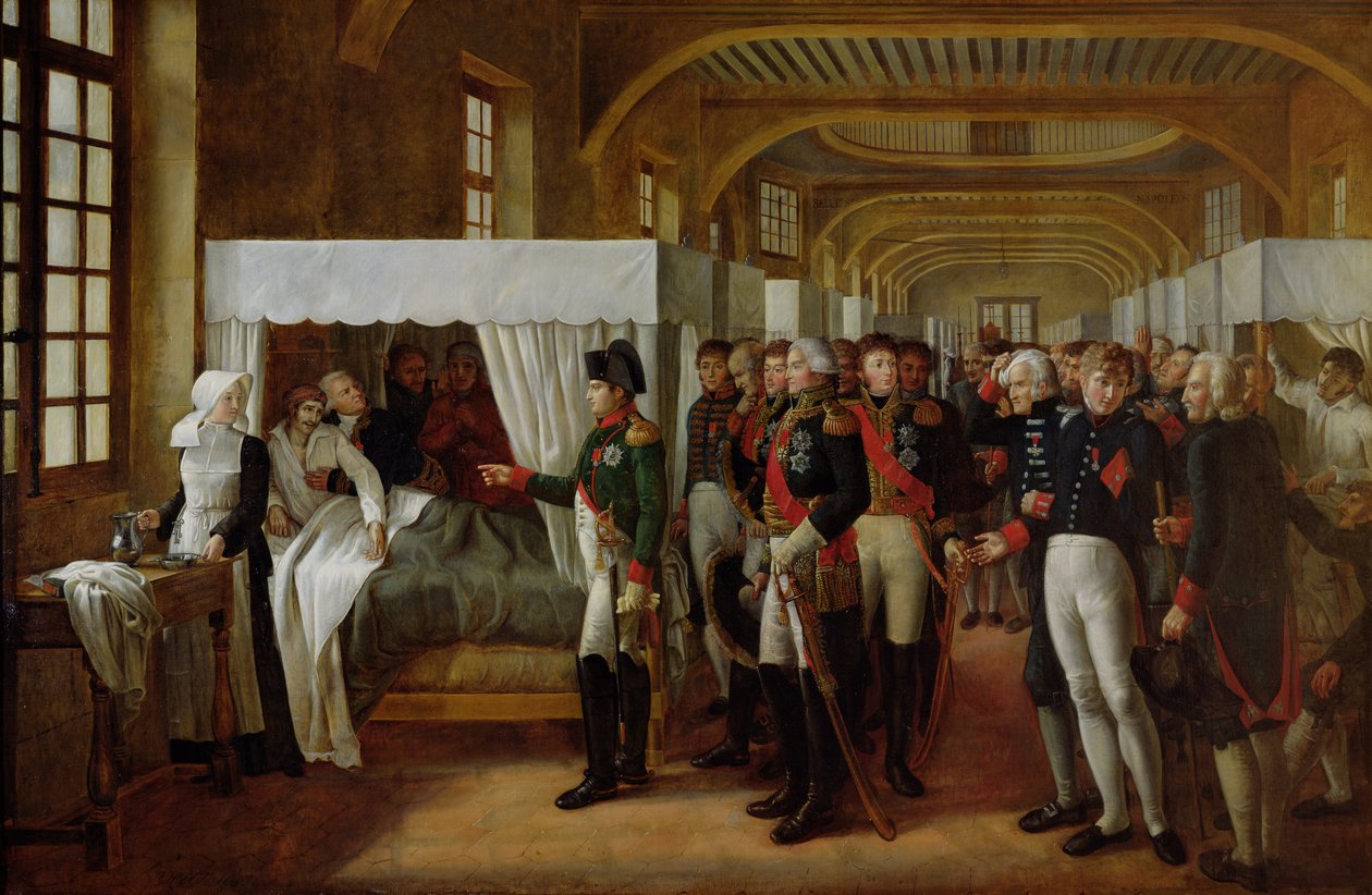 Napoleon bezoekt de ziekenzaal van Invalides op 11 februari 1808, 1809 door Alexandre Veron Bellecourt