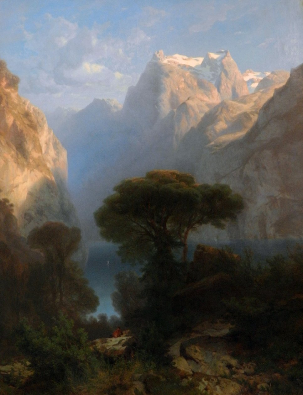Duits: Vierwaldstätter See Meer van Luzern (1853) door Alexandre Calame