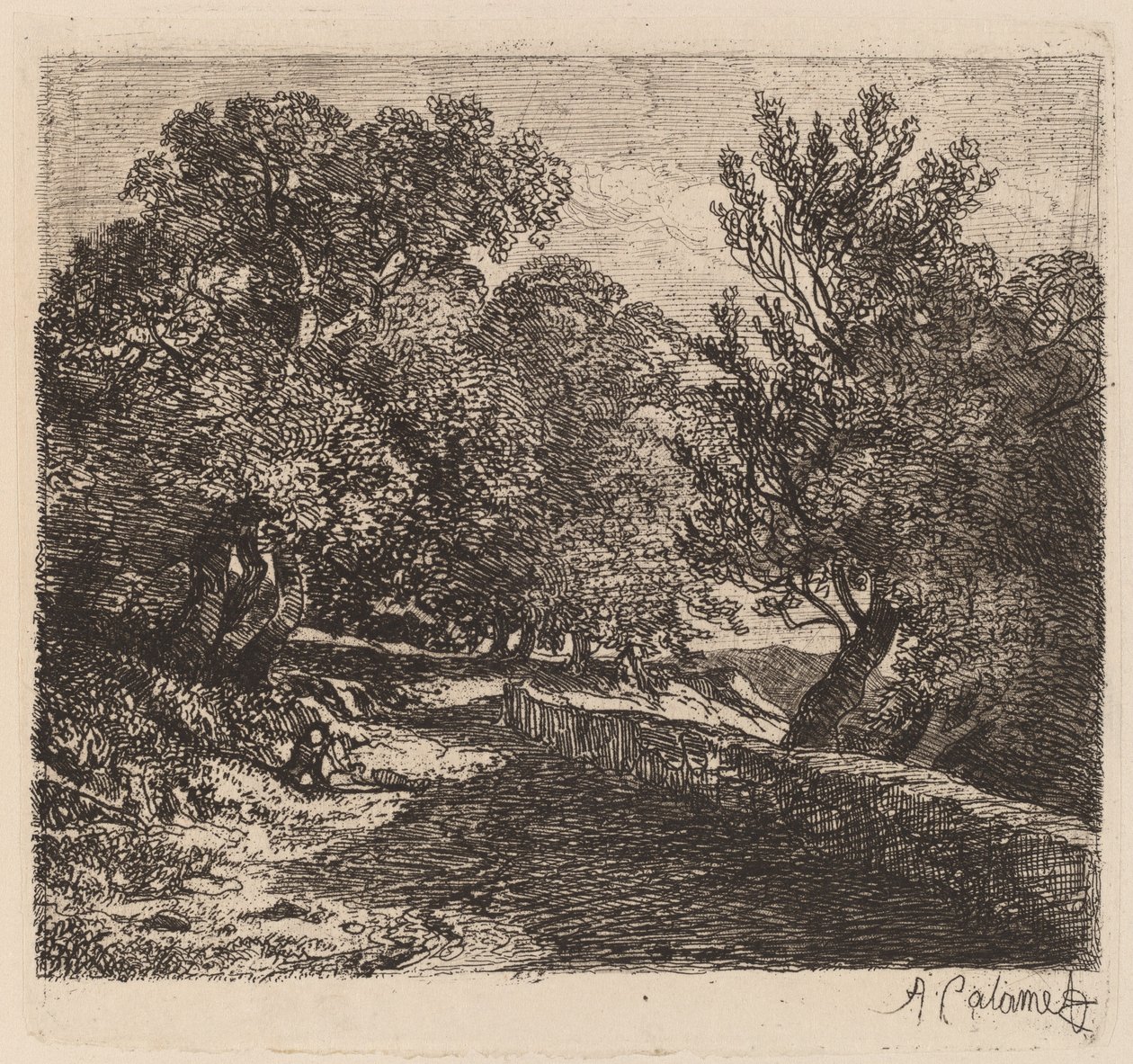 Man Rustend bij een Stenen Muur door Alexandre Calame