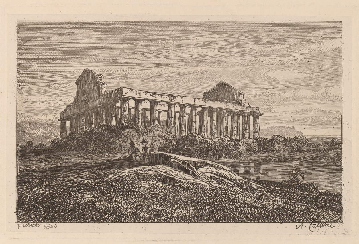 Ruïnes in Paestum door Alexandre Calame