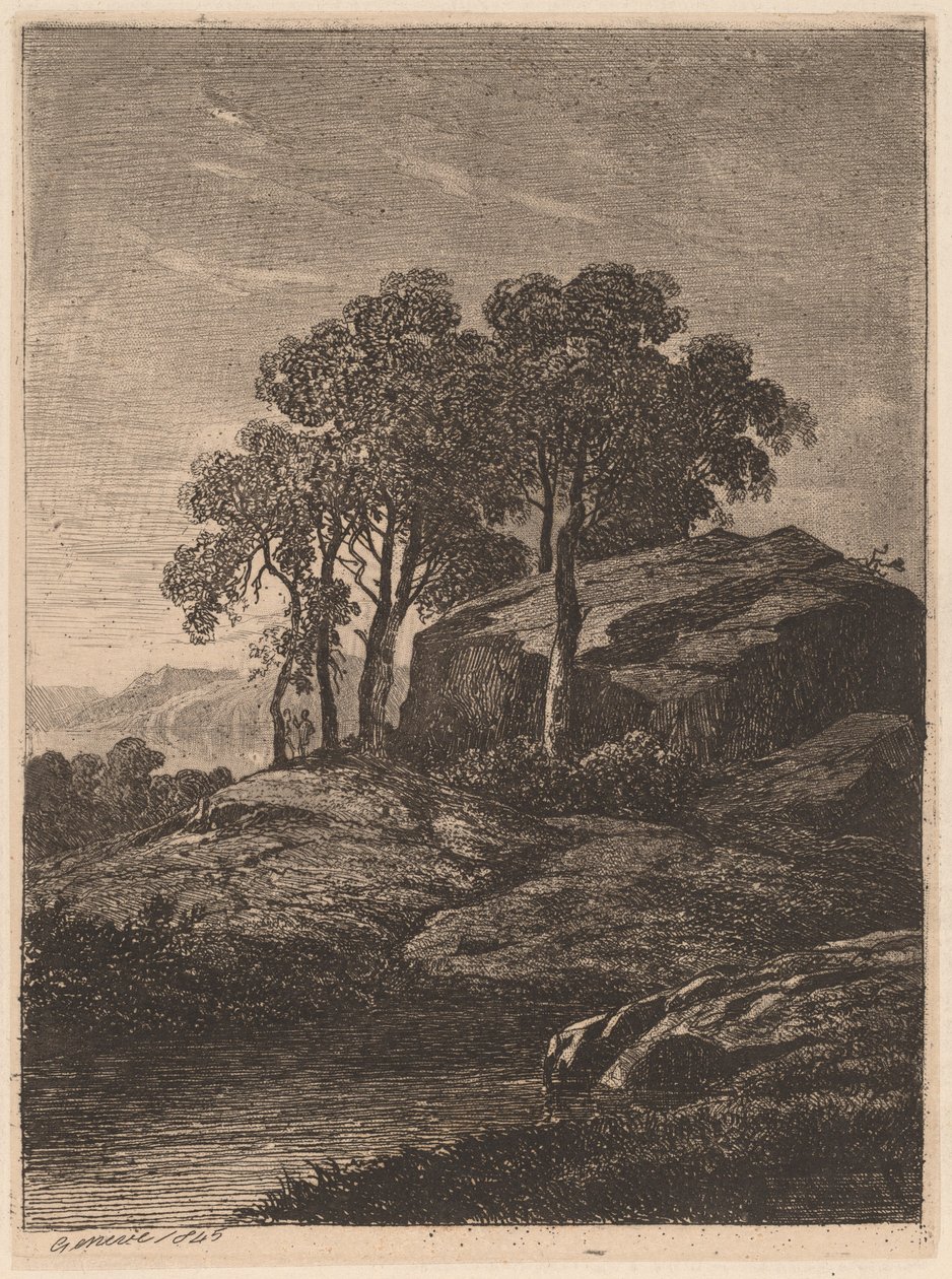 Bomen bij een Rots door Alexandre Calame