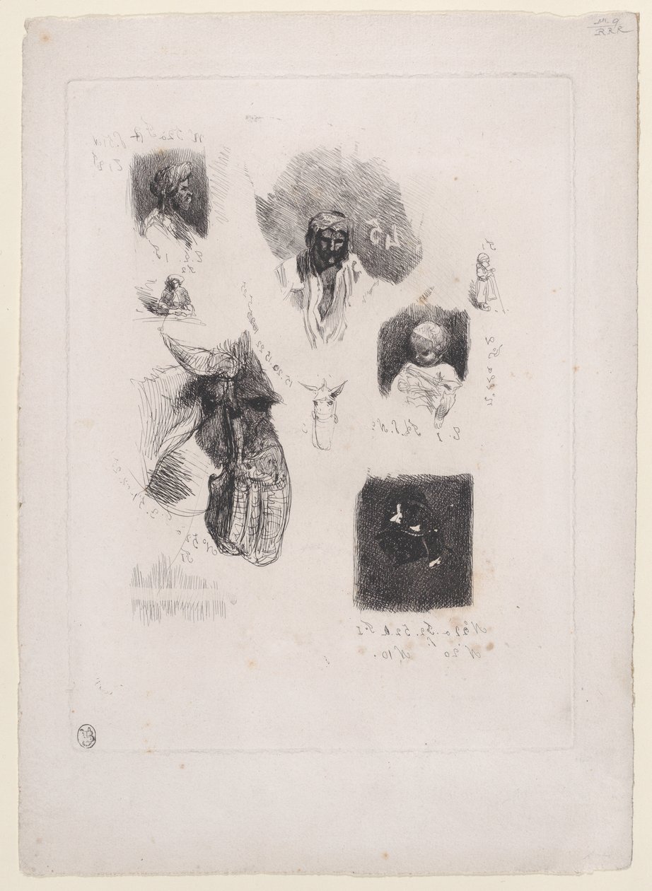 Blad met schetsen, 1833-38 door Alexandre Gabriel Decamps