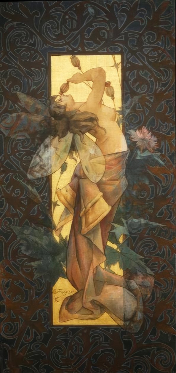 Compositie met gevleugelde nimf bij zonsopgang door Alexandre de Riquer