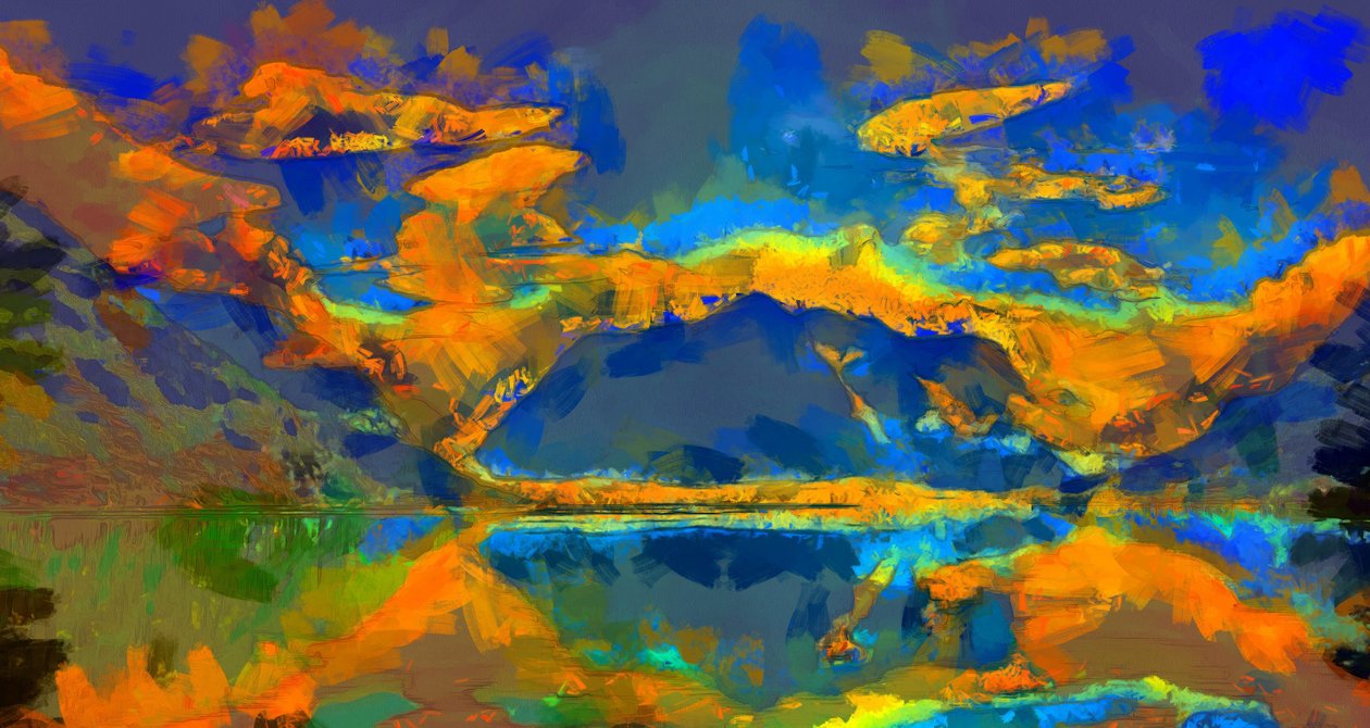 Zonsondergang,2020,(gemengde techniek) door Alexei Makhov