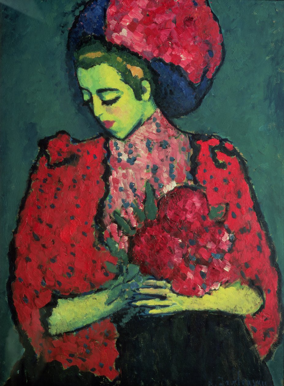 Jong meisje met pioenen, 1909 door Alexej von Jawlensky