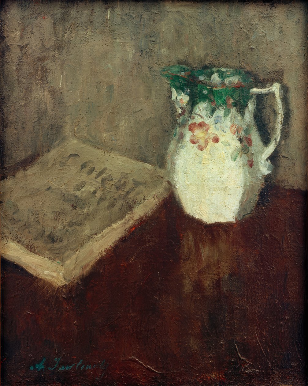 Stilleven met kruik en boek door Alexej von Jawlensky