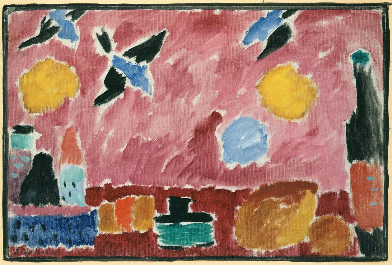 Met Rood Behang met Zwaluwpatroon, 1915 door Alexej von Jawlensky