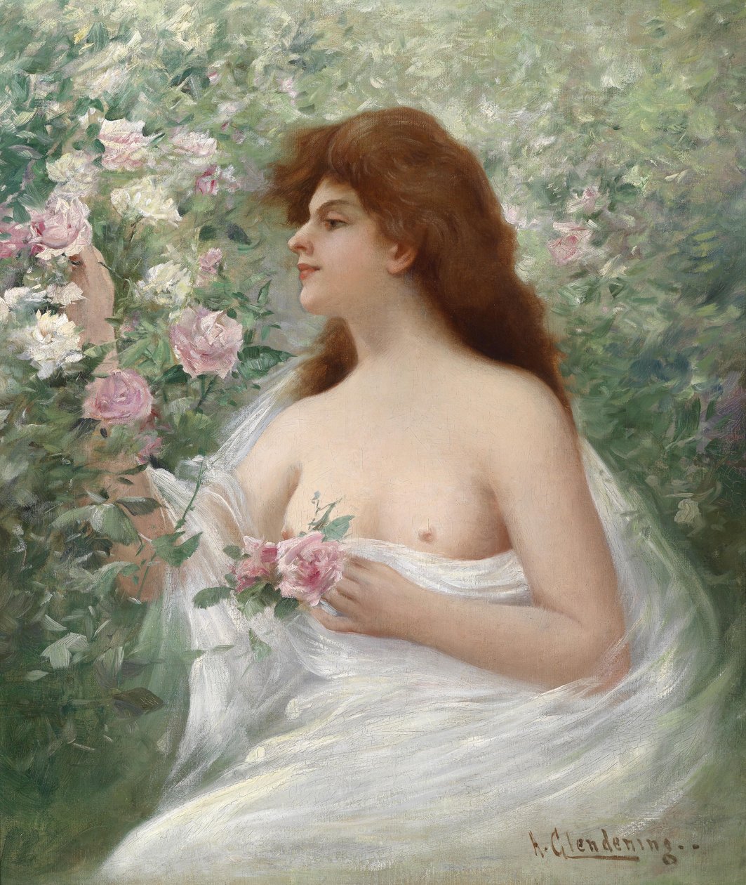 Jonge Vrouw die Rozen Plukt door Alfred Augustus Glendening