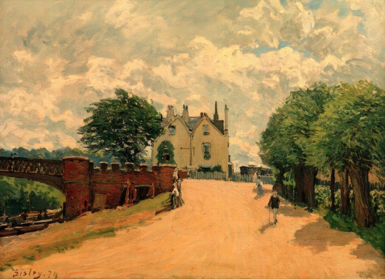 Bij de brug van Hampton Court door Alfred Sisley