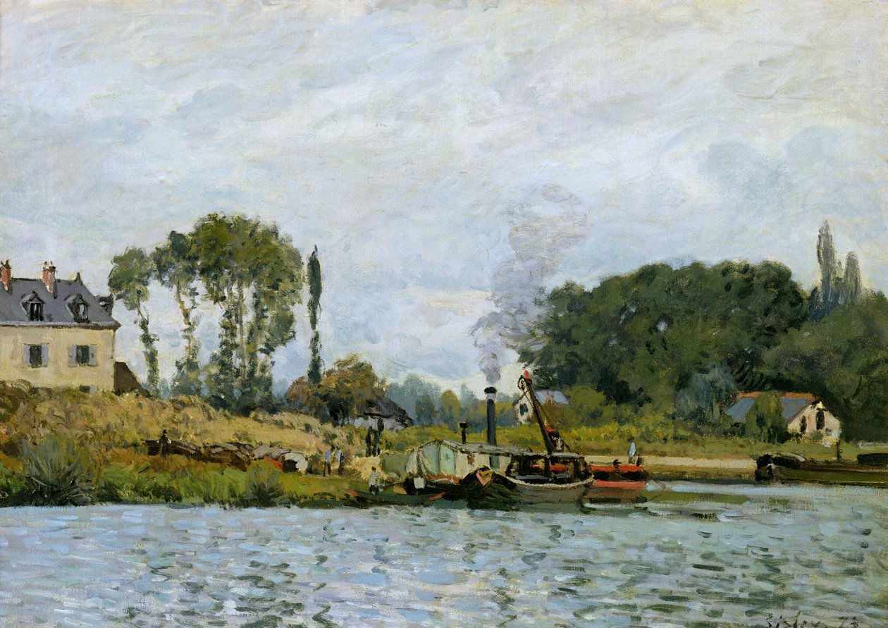 Boten bij de sluis in Bougival, 1873 door Alfred Sisley
