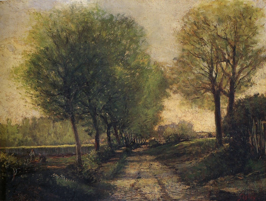 Laan bij een kleine stad door Alfred Sisley