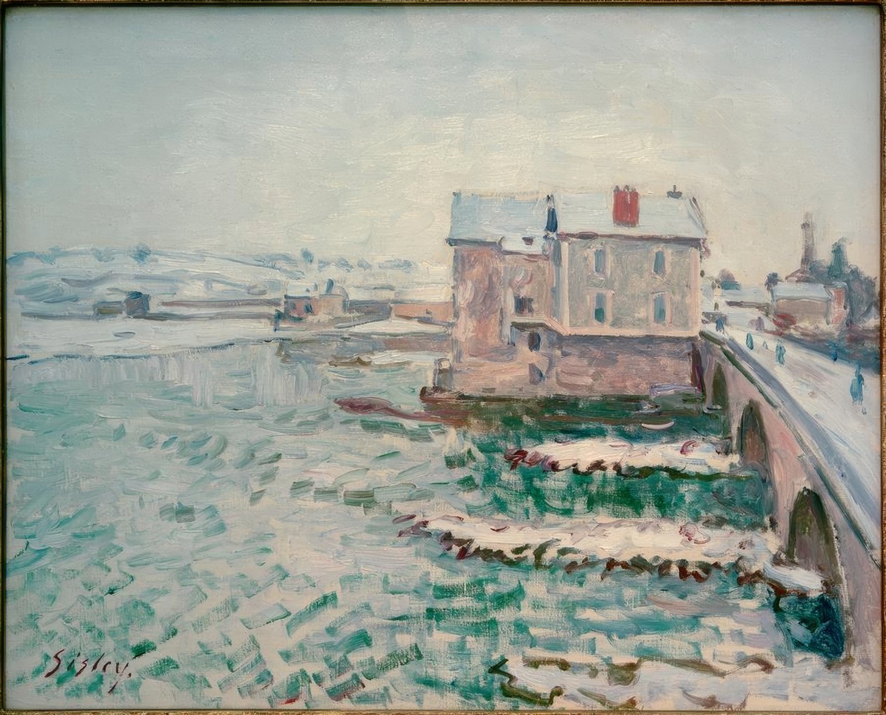 De brug van Moret in de winter door Alfred Sisley