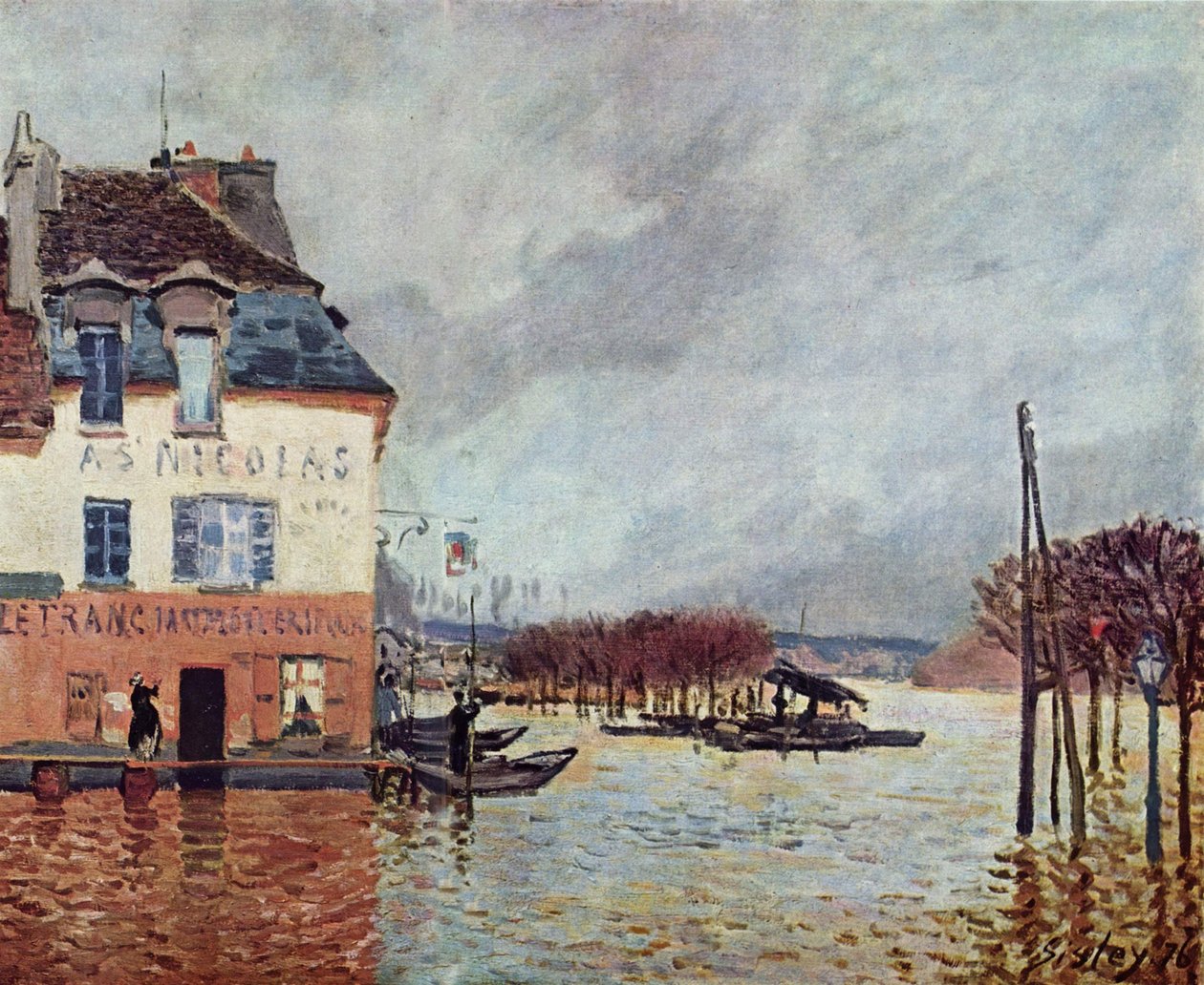 Overstroming in Port Marly door Alfred Sisley