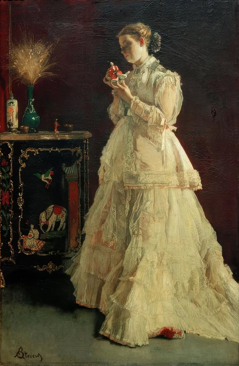 A. Stevens, De dame in roze door Alfred Emile Stevens