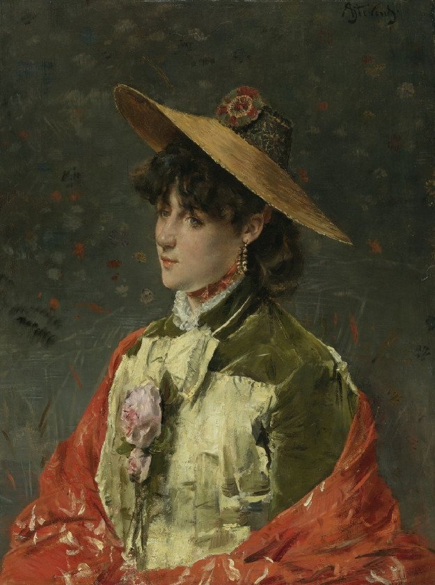 Vrouw met Strohoed door Alfred Emile Stevens