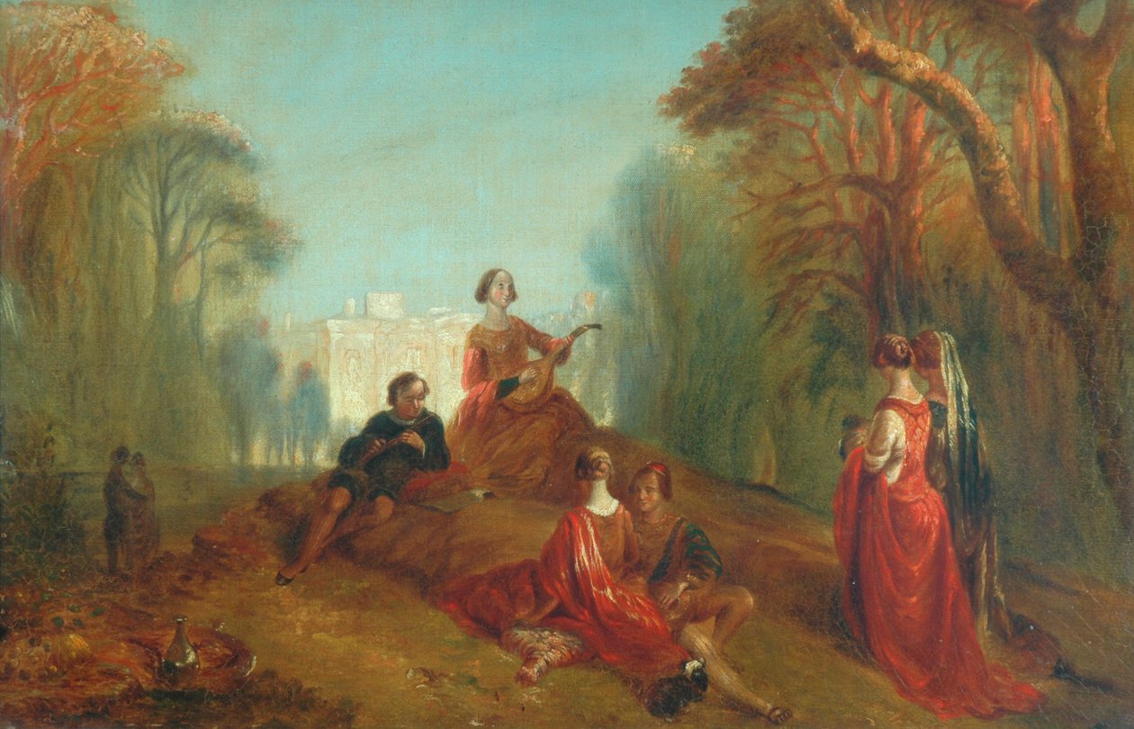 Figuren in een park door Alfred Woolmer