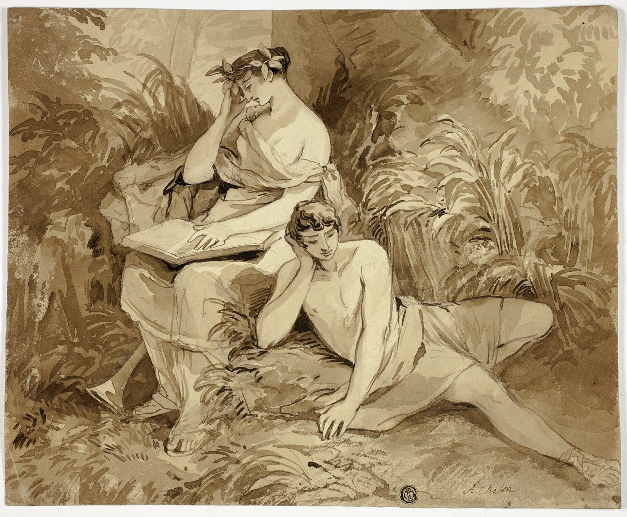 Muze en dichter door Alfred Edward Chalon