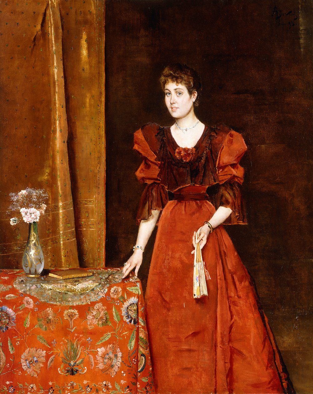 Elegante dame met een waaier door Alfred Emile Stevens