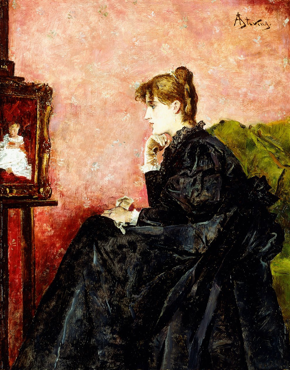 Dame in het zwart door Alfred Emile Stevens