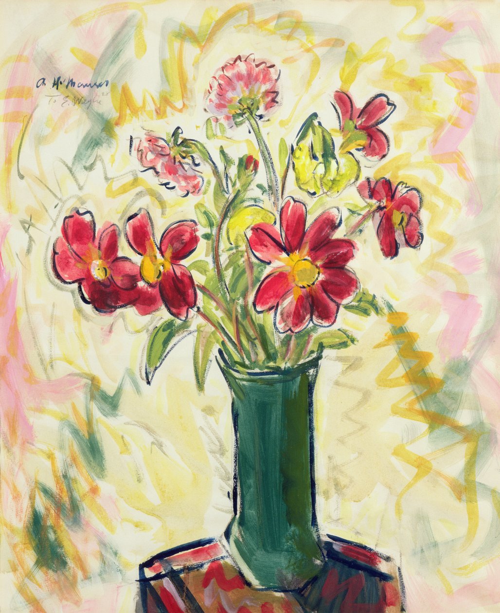 Bloemen in een groene vaas door Alfred Henry Maurer