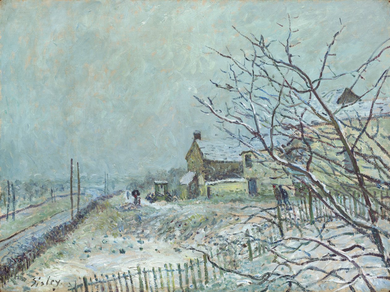 Eerste Sneeuw in Veneux-Nadon door Alfred Sisley