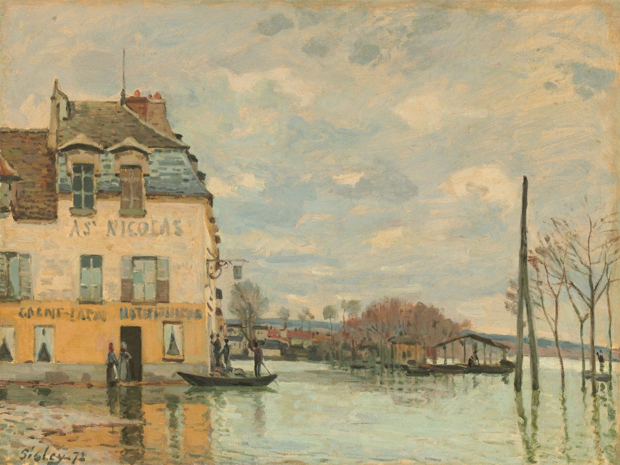 Overstroming in Port-Marly, 1872 door Alfred Sisley