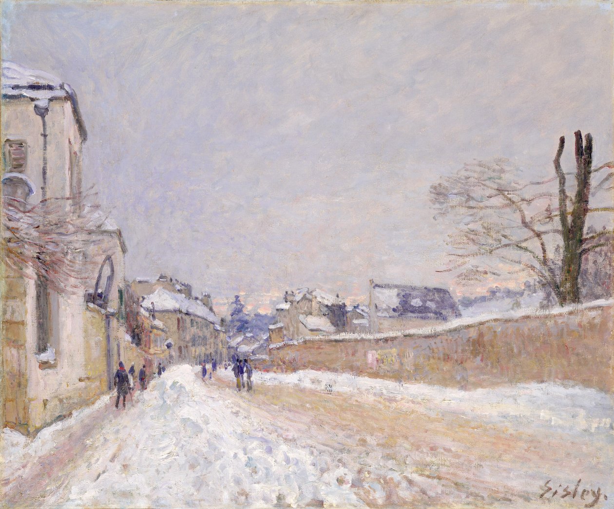 Rue Eugène Moussoir in Moret: Winter door Alfred Sisley