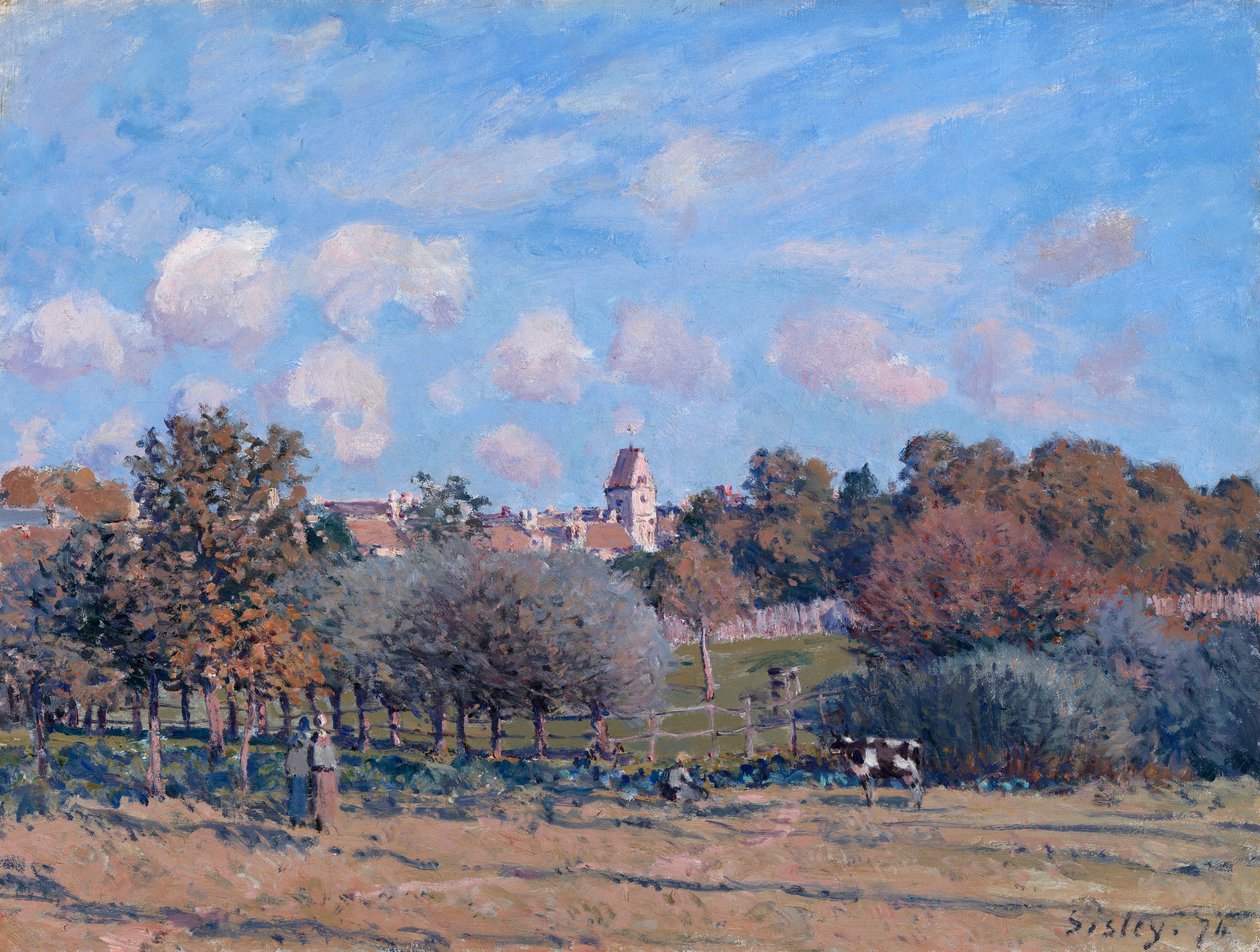 De klokkentoren in Noisy-le-Roi, herfst door Alfred Sisley