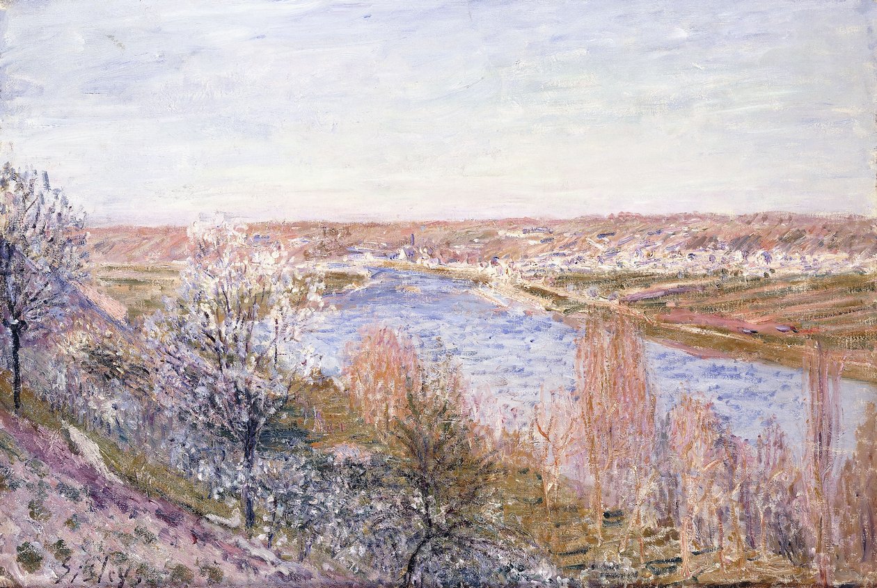 Het Dorp Champagne bij Zonsondergang-April, 1885 door Alfred Sisley