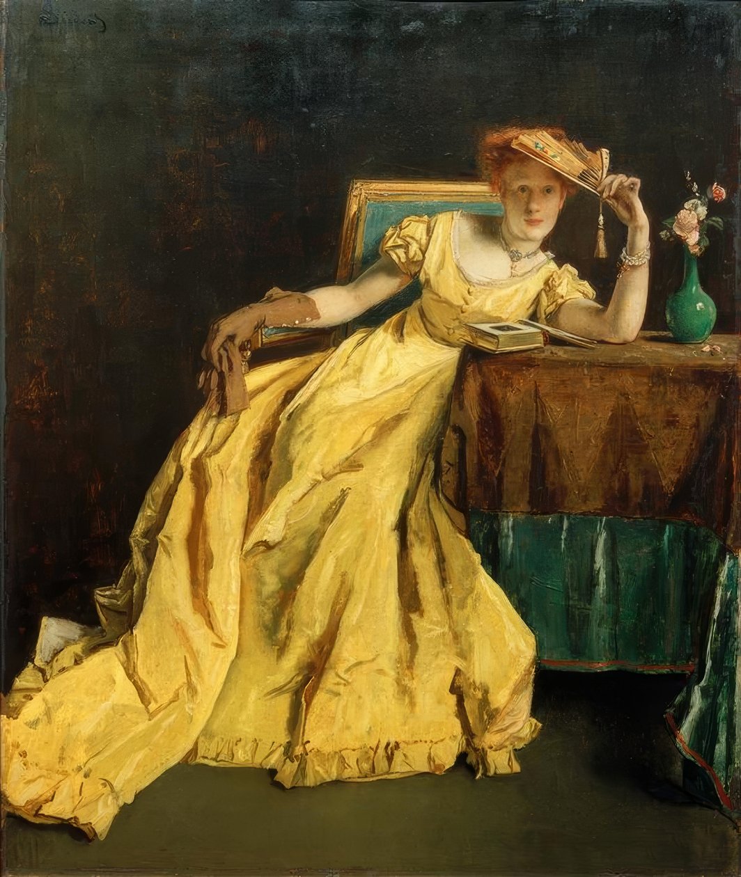 A. Stevens, De dame in geel door Alfred Emile Stevens
