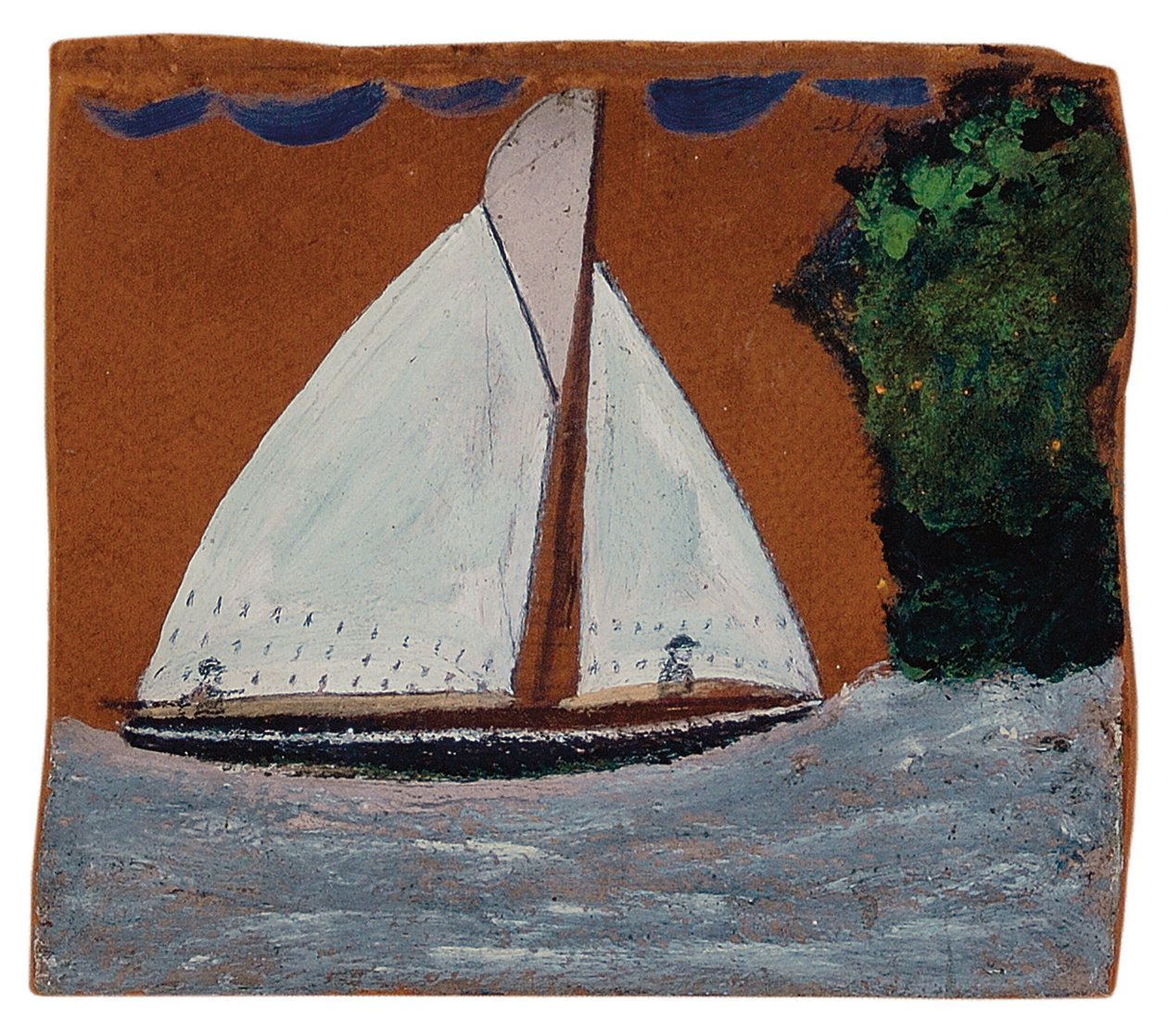 Zeilboot met bruine lucht door Alfred Wallis
