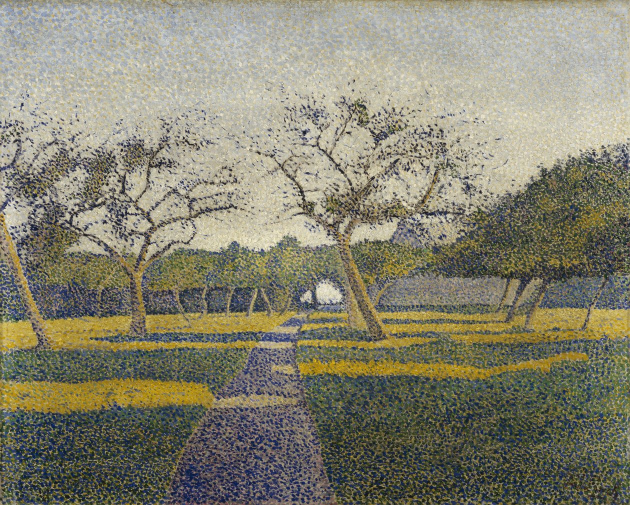 Boomgaard in La Louvière door Alfred William Finch