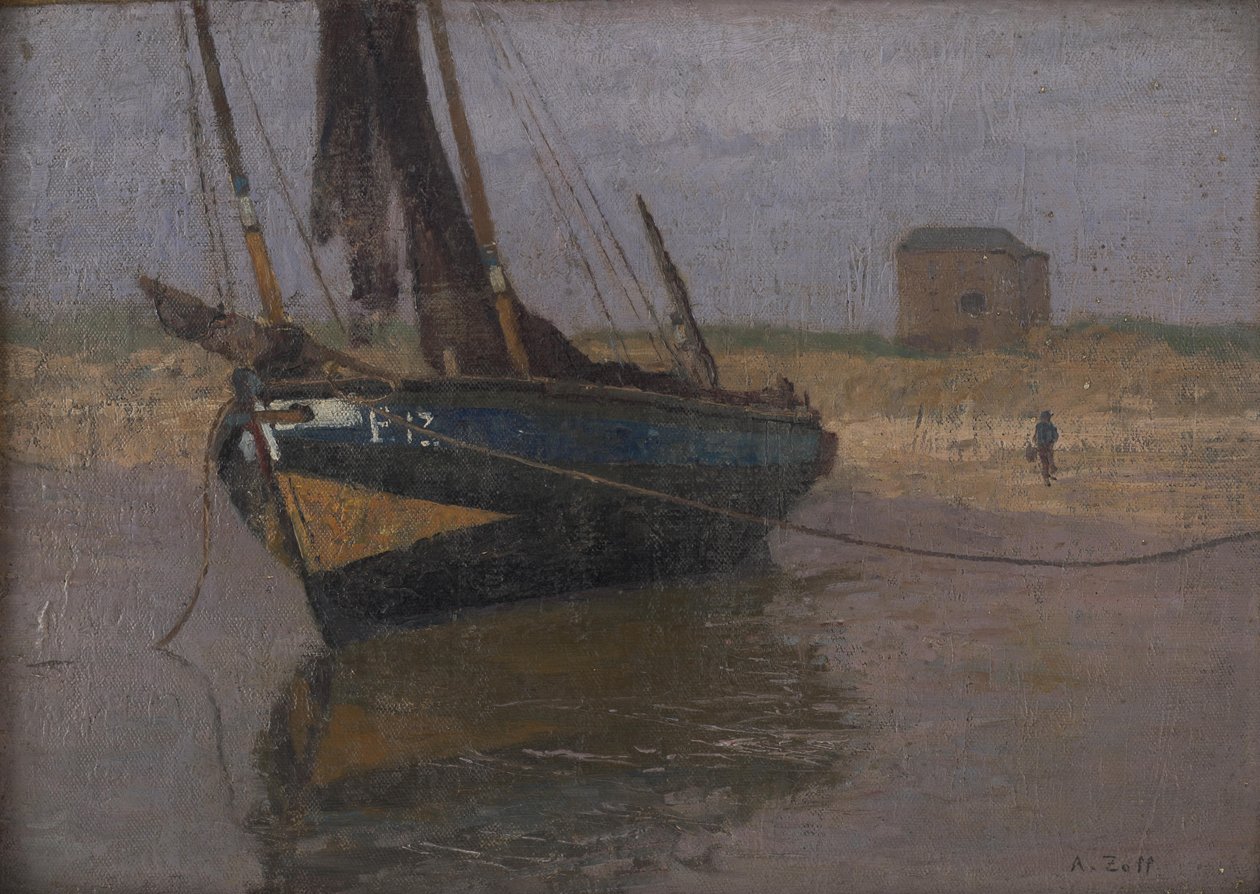 Vissersboot aan de Belgische kust door Alfred Zoff
