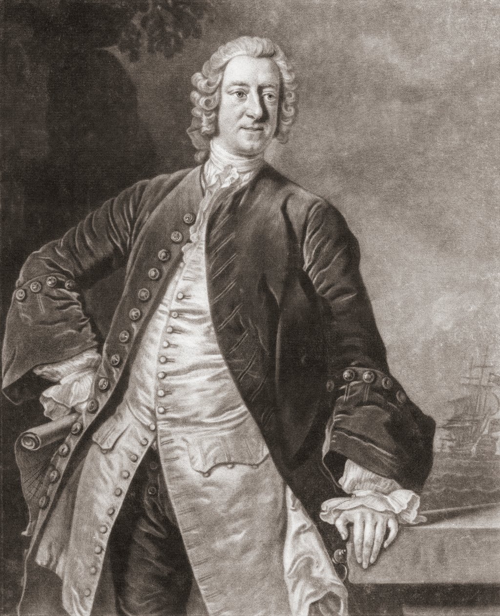 Admiraal Edward Boscawen. Portret. door Allan (after) Ramsay