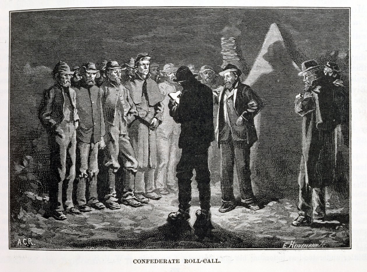 Confederate Roll-call, gegraveerd door Ernst Heinemann (1848-1912), illustratie uit 