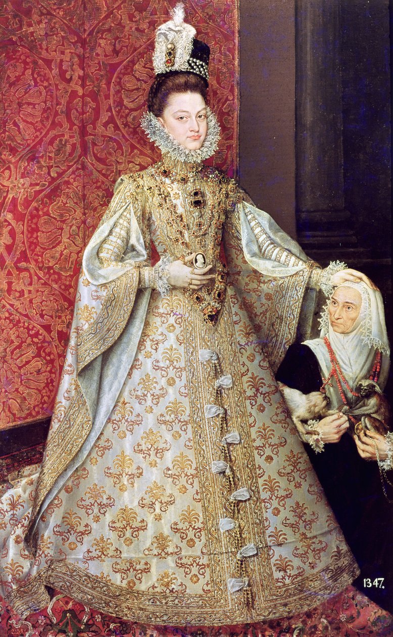 De Infanta Isabel Clara Eugenia (1566-1633) met de dwerg, Magdalena Ruiz, ca. 1580 door Alonso Sánchez Coello