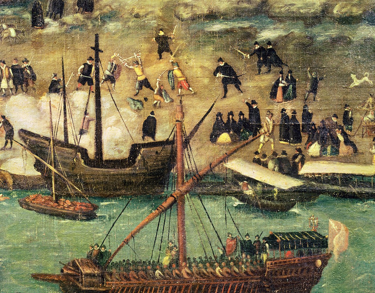 De haven van Sevilla, ca. 1590 (detail) door Alonso Sánchez Coello
