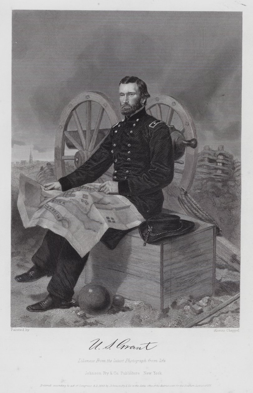 Ulysses S Grant (gravure) door Alonzo (after) Chappel