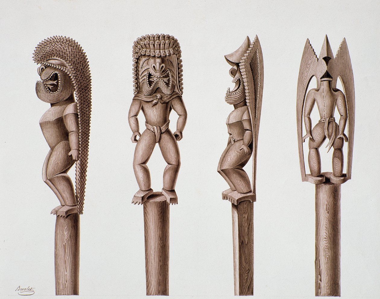 Figuren van de Sandwich Eilanden, ca. 1824 door Alphonse Pellion